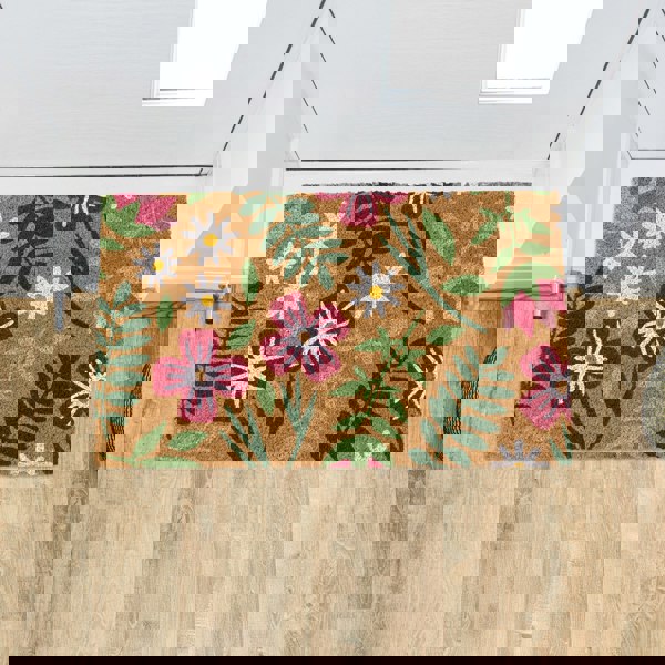 JVL Eco-Friendly Latex Backed Coir Entrance Doormat, 45x75cm - Flowers