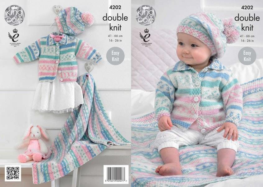 King Cole Cherish Knitting Pattern 4202, Blankets, Headwear, Cardigans for Baby, 16 - 26 Inches - Easy