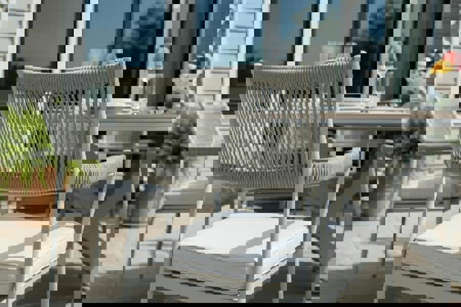 Garden Impressions Edison Natural - Six Seater Oval Dining Suite with Barcelona Chairs