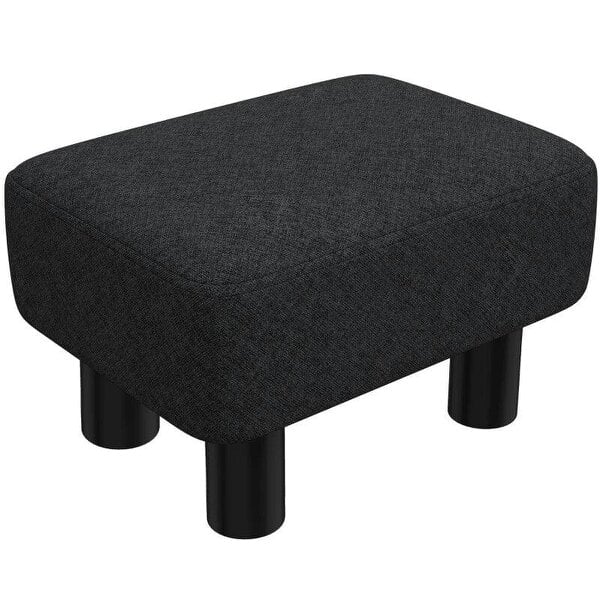 Linen Fabric Footstool Ottoman Cube with 4 Plastic Legs, Black