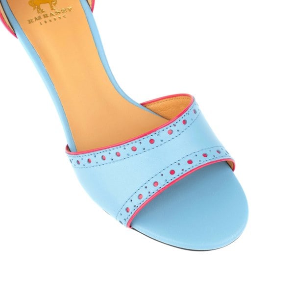 Embassy London Croupier - Light Blue Pink - Women's 2 inch heel ankle strap leather sandal in sky blue