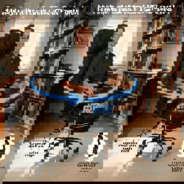 Levede Office Chair with Footrest Linen Fabric High Back Swivel 135° Reclining