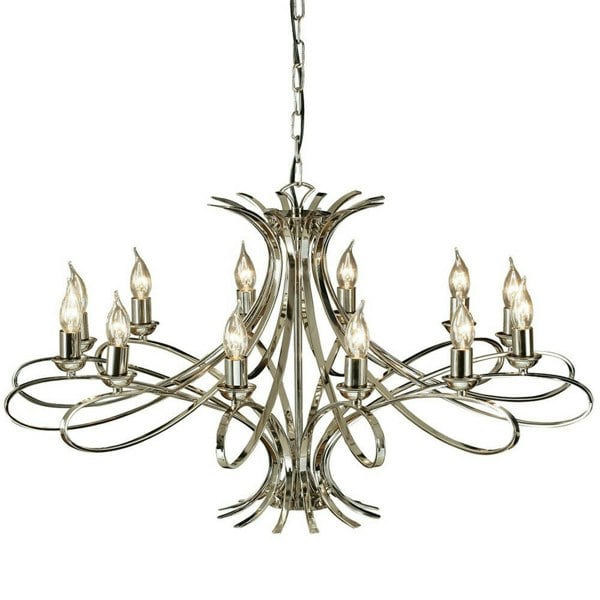Eaves Hanging Ceiling Pendant Chandelier 12 Lamp Polished Nickel Curve Arm Light Loops