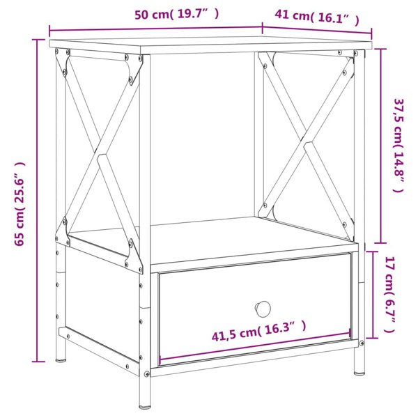 Berkfield Bedside Table Brown Oak 50x41x65 cm Engineered Wood