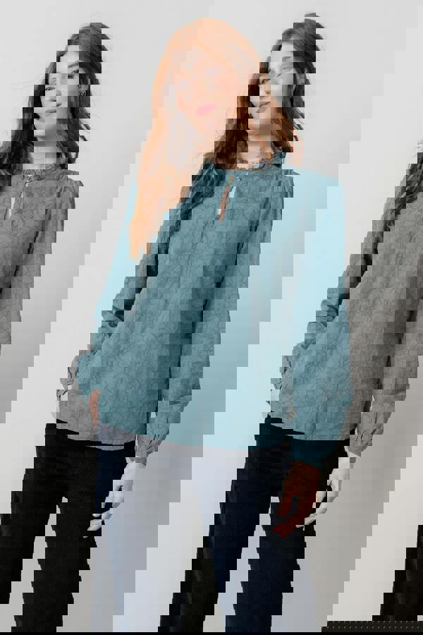 Lily & Me Emily Textured Jacquard Keyhole Blouse Sea Mist