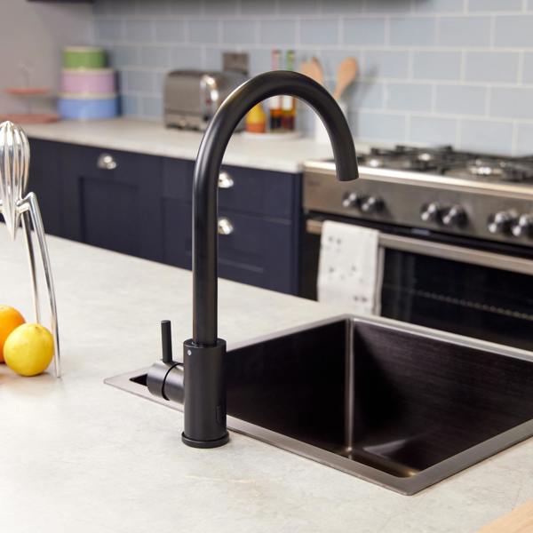 Top-Fix | Vito Swan Neck Style Kitchen Mixer Tap | Matt Black Finish