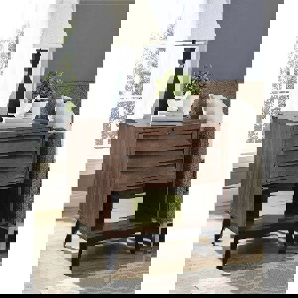 Dorel Home Vaughn Accent Side Table with Flip Down Door in Walnut