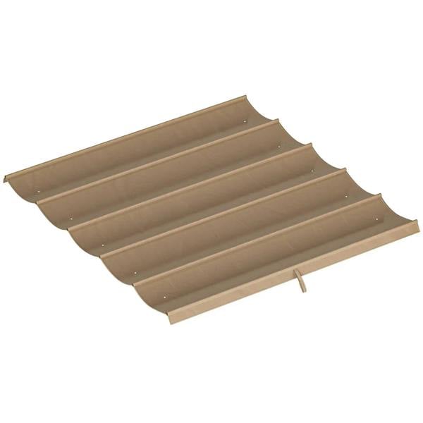 Tan retractable pergola canopy cover fabric with scalloped edge and mounting tabs