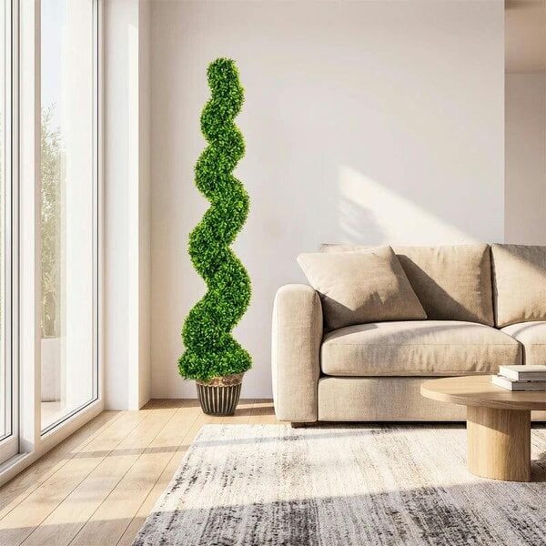 Set of 2 Artificial Plants, Topiary Spiral Boxwood Trees with Pot, for Home Indoor Outdoor Decor, 150cm