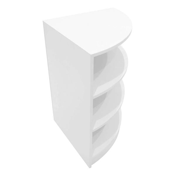 White Astro LED Shop Counter Set featuring curved design, four open shelves, and smooth finish, ideal for retail displays