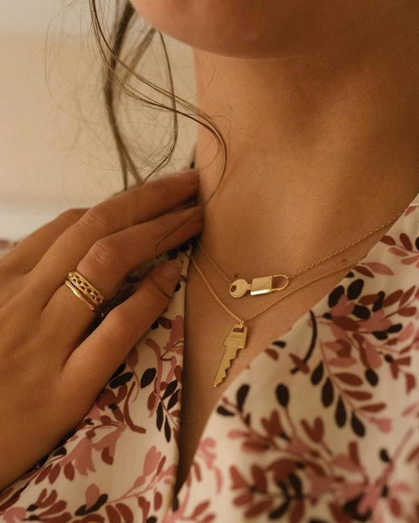 14K Gold Plated Silver Lock & Key Necklace - Necklaces - Elk & Bloom
