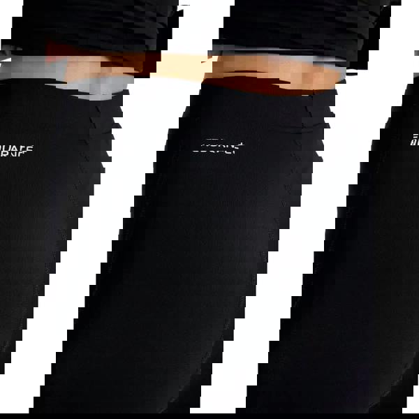 Black Speedo Endurance+ 3/4 swim legging with enduraflex fabric resists chlorine