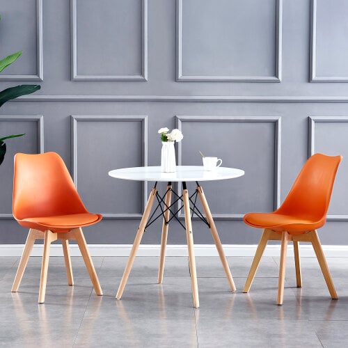 Set of 2 Dining Chairs with Solid Wooden Legs and Seat Cushion Pad Eva - Orange