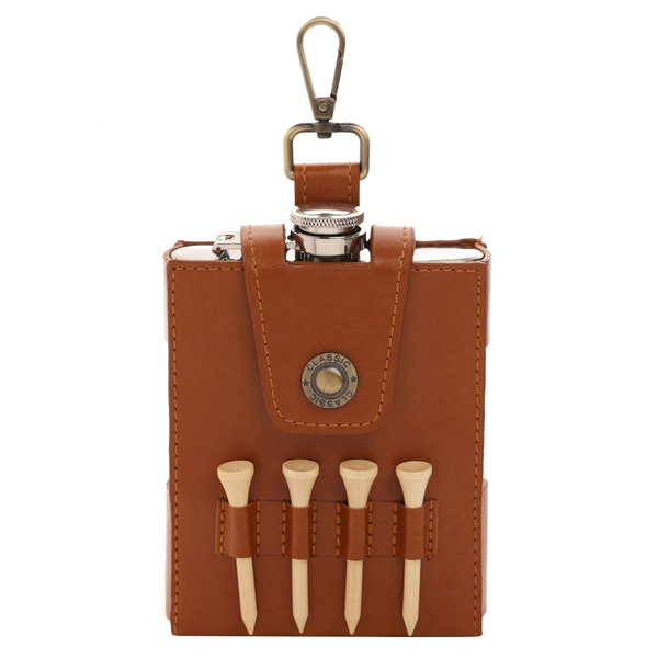 Harvey Makin Golfers Hip Flask Gift Set - Tan