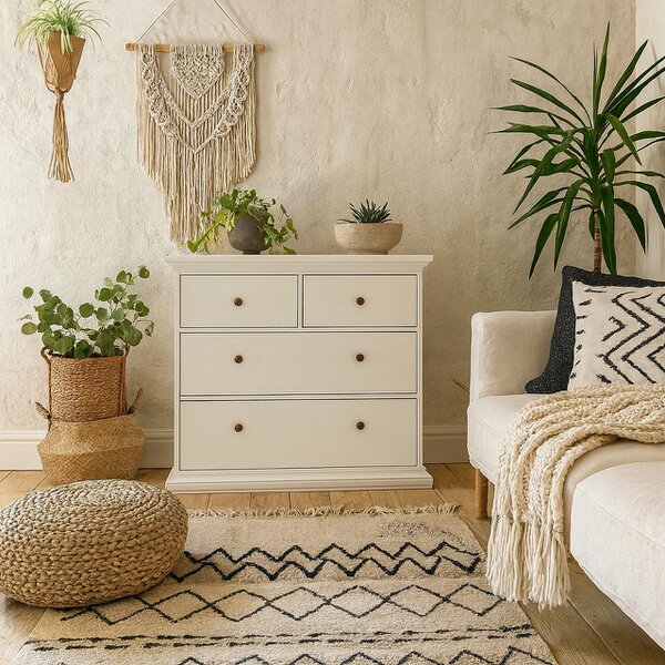 Wyld Haus Osaka Farmhouse White Wooden Chest of 4 Drawers