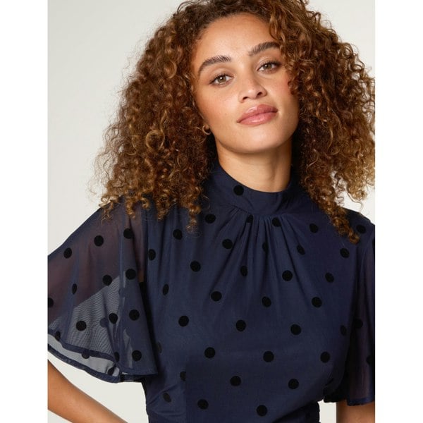 Blue Vanilla Polka Dot Tie Back Dress