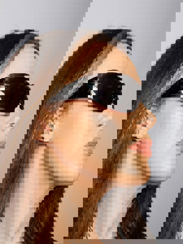 SVNX Wrap Around Racer Sunglasses with Star Hinge Detail in Black