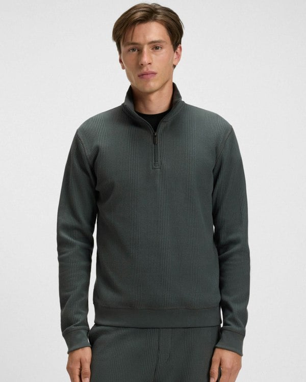 BOSS Orange Structure Mens 1/4 Zip Loungewear Top - Open Green 345