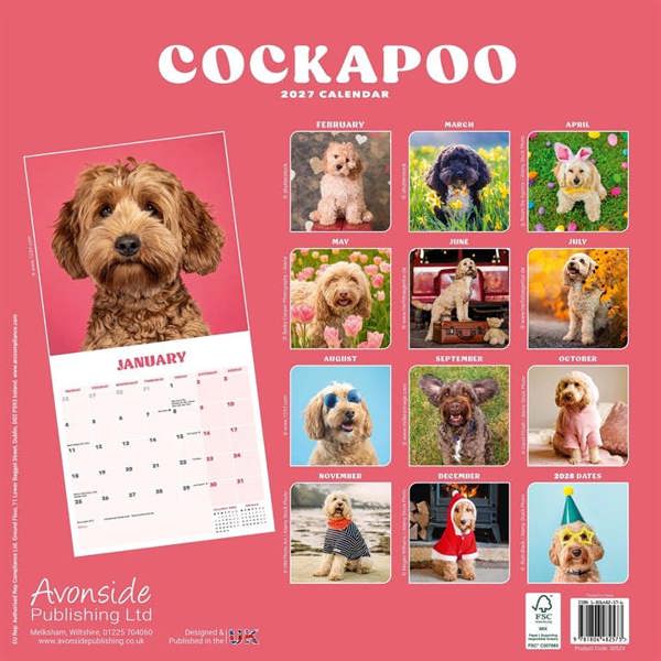 Cockapoo Calendar 2027, Wall Calendars, Month To View, Dogs, Gift