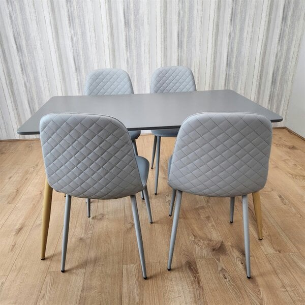 Kosy Koala Dining Table Set of 4 Wooden Grey Table with 4 Grey Gem Patterend Chairs