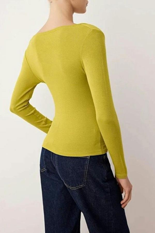 WOVCOR Asymmetrical Neckline Detail Flexible Knit Blouse