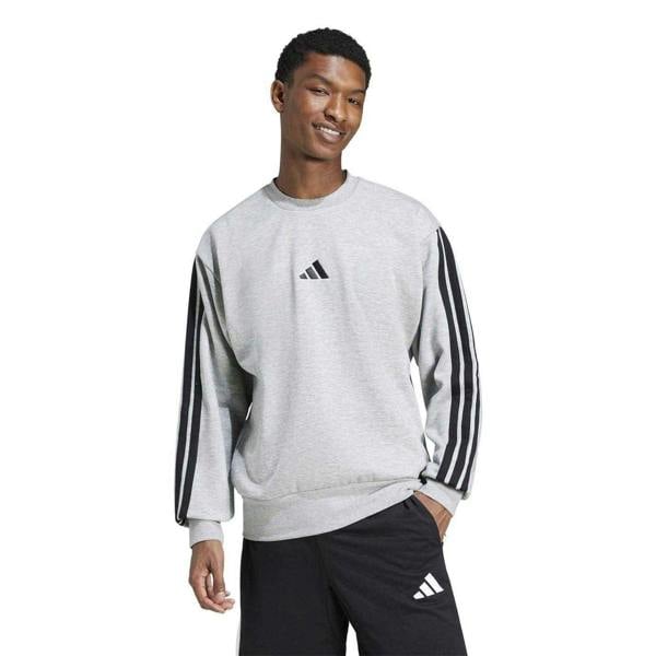 Adidas Mens Essentials 3 Stripes Fleece Sweatshirt - Medium Grey - 