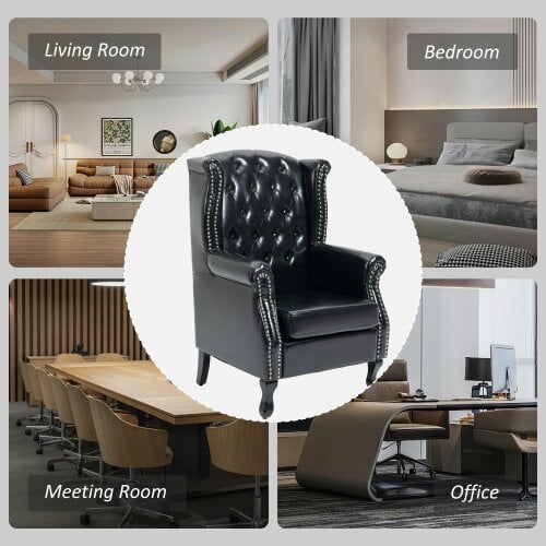 Wyld Haus Nana Bafa Black Wingback Accent Chair With Chesterfield Style Tufting And Nail Head Trim
