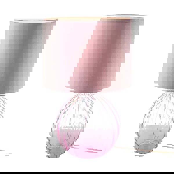 Contemporary Lilac Ribbed Glass Table Lamp with Velvet Fabric Shade Image 4