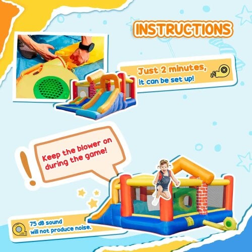 Bobobiy 4-in-1 Kids Bouncy Castle with Double Slides, Trampoline, Pool, Climbing Wall and Blower, Age 3-8, 3.8 x 3.7 x 2.3m