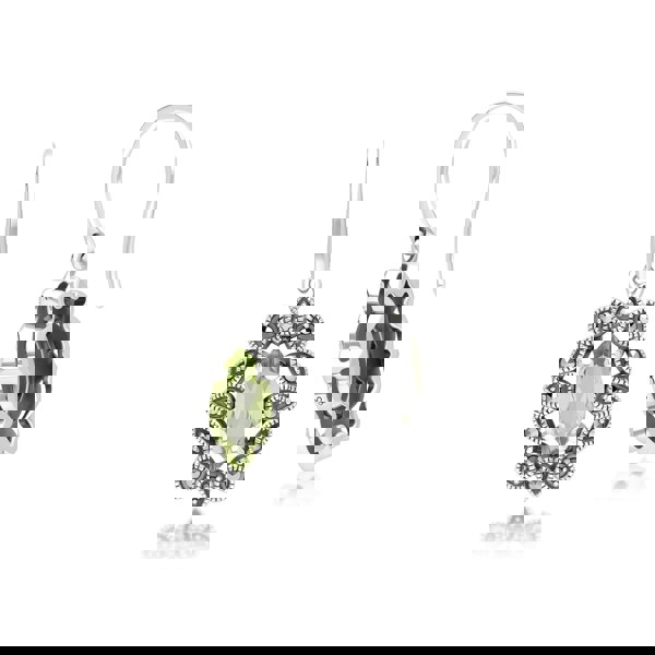 Gemondo Art Deco Style Marquise Peridot & Marcasite Drop Earrings in Sterling Silver