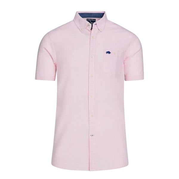 Raging Bull Mens Classic Linen Short-Sleeved Shirt - Pink - 