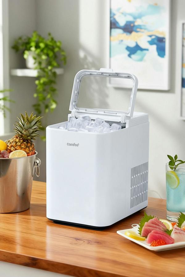 Self-Cleaning Ice Maker Machine with 1.3L Water Tank, Ice Scoop & Detachable Basket