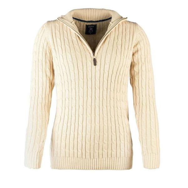 Rydale Emma Quarter Zip Cable Knitwear in Cream with cable knit design and quarter zip collar