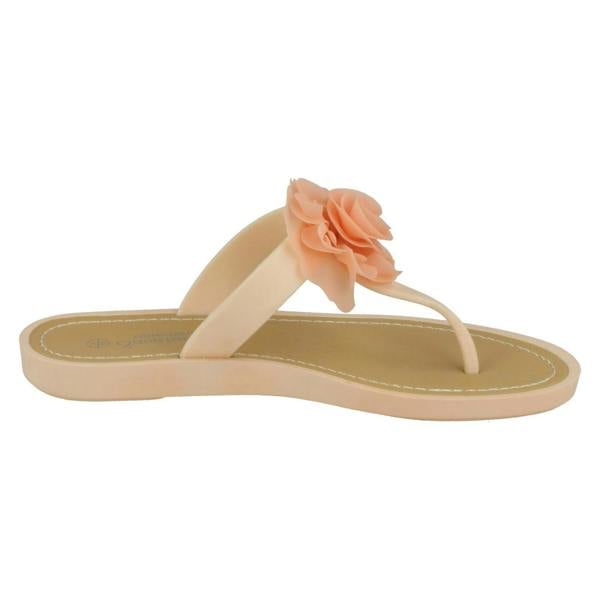 Savannah Ladies Savannah Flat Toepost Rose Trim Sandals