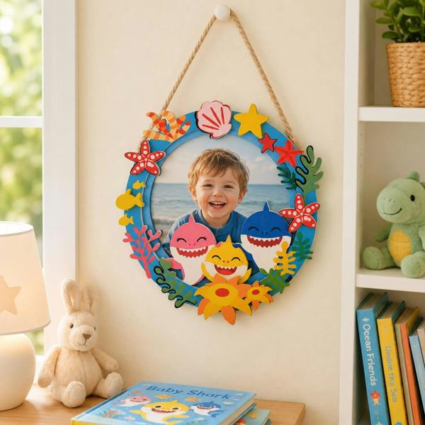 Widdop & Co Baby Shark Wooden Photo Frame 10cm x 10cm Multi