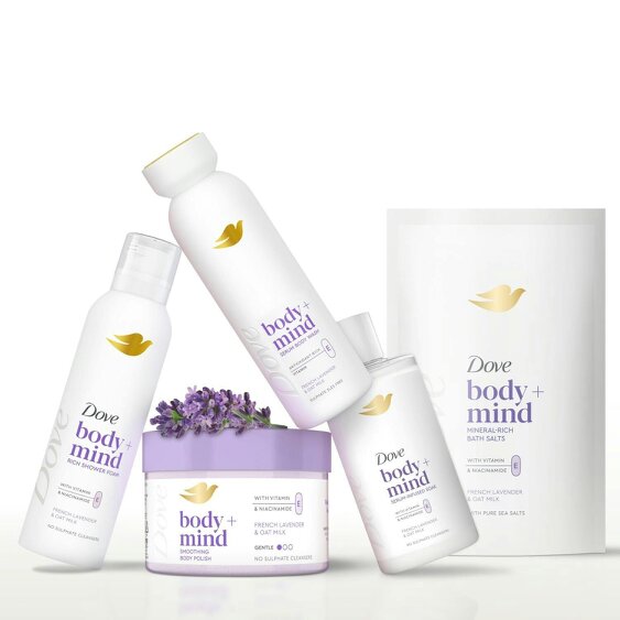 Dove Body+ Mind Body Scrub 6x95ml French Lavender & Oat Milk Exfoliating Scrub