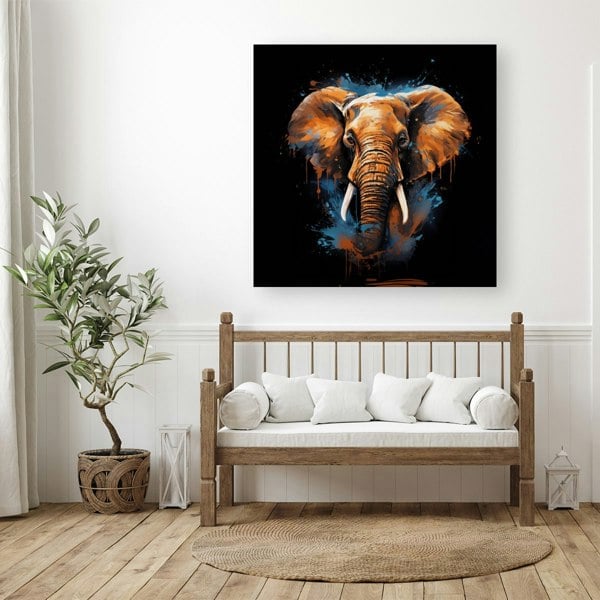 Warren Reed Splashart Elephant Blue Canvas