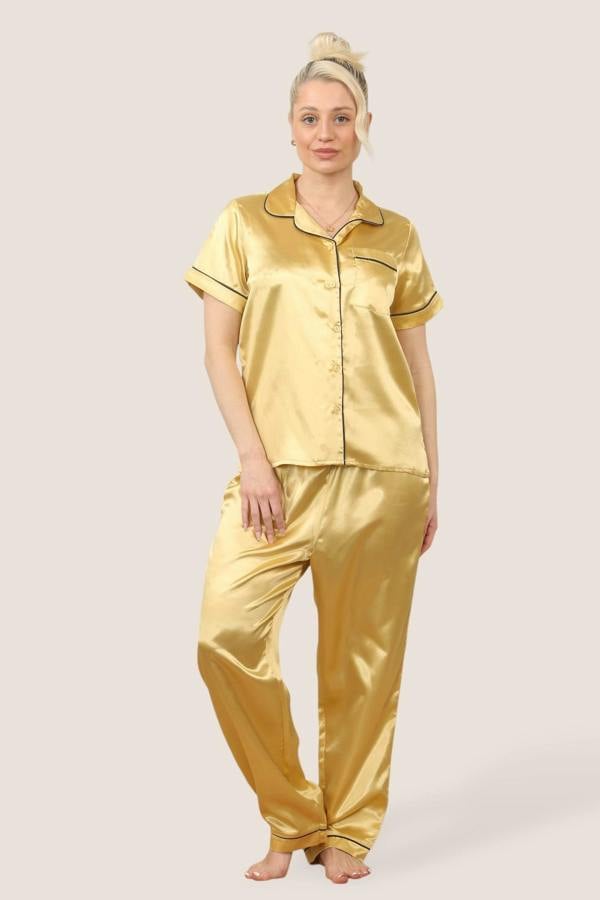 Luxe Satin Short Sleeve PJ Set – Gold Glamour