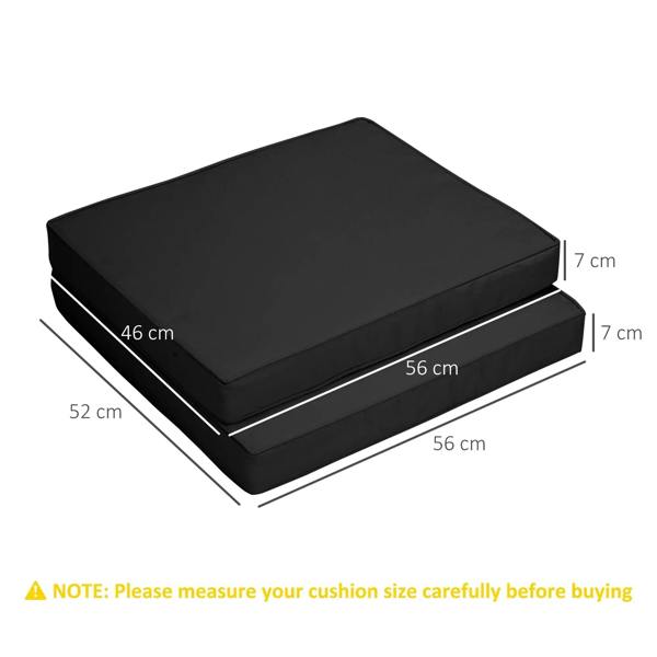 Black seat cushion and back pad, thick rectangular cushions with size markings
