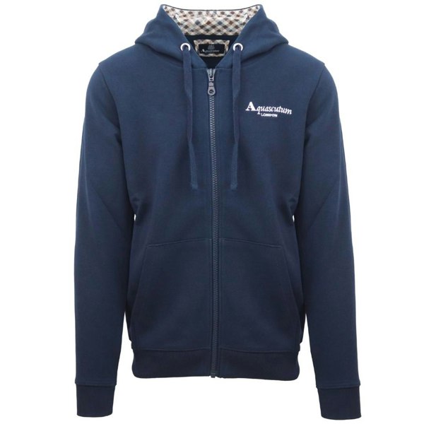 Aquascutum London Embossed Signature Logo Zip-Up Hoodie - Navy Blue