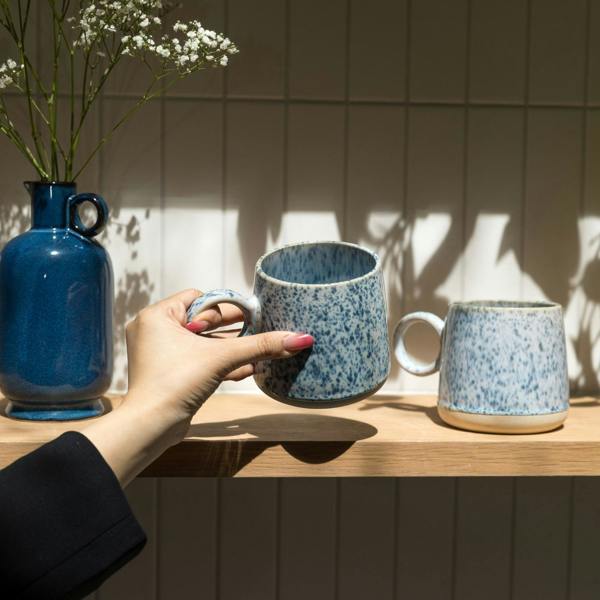 Scandi Home Echo Ceramic Coffee Mugs, Set of 2, 460ml, Speckled Blue Reactive Glaze