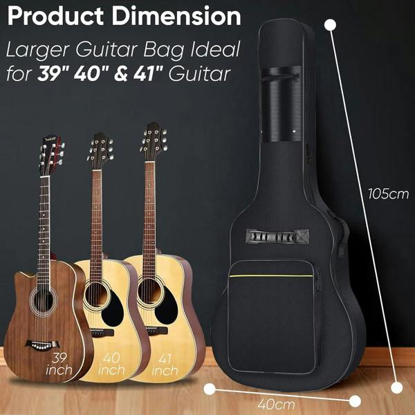 40–41 Inch Acoustic Guitar Gig Bag, Waterproof Padded Carry Case with Backpack Shoulder Straps, Handle and Protective Storage for Classical Guitars