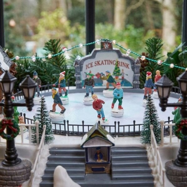 Garden Greatness Merry Skaters Christmas Animated Musical Snow Scene