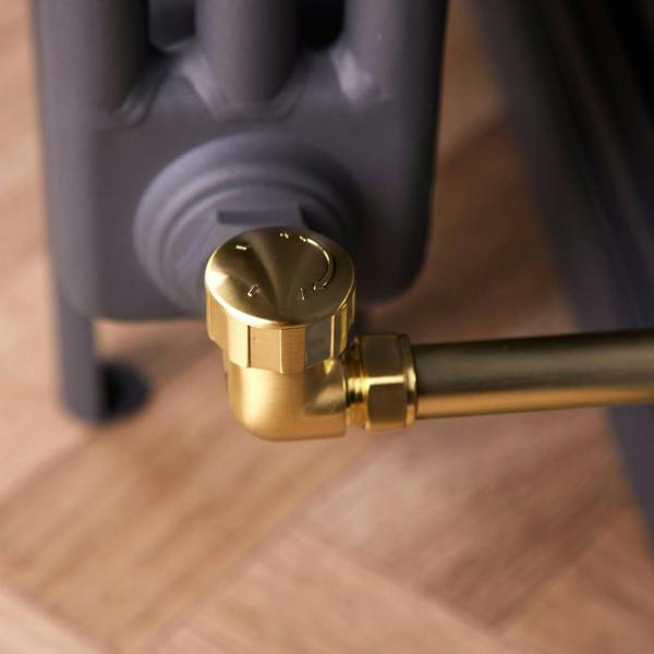 Flode Corner Thermostatic Radiator Valve Pack | 15mm x 1/2" | Brushed Brass