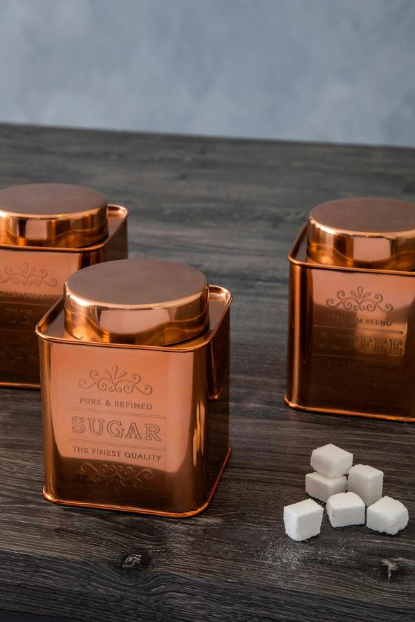 Maison by Premier Chai Set of 3 Copper Finish Tea Coffee and Sugar Storage Canisters