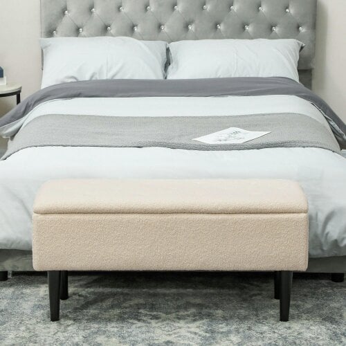 Wyld Haus Nevano Boucle Cream Storage Ottoman Teddy Fleece