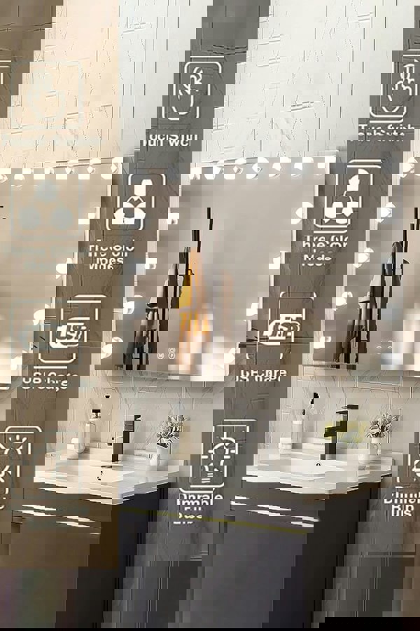 Living and Home Large Hollywood Vanity Mirror with 15 Lights and USB Charging Port, Tabletop or Wall Mounted