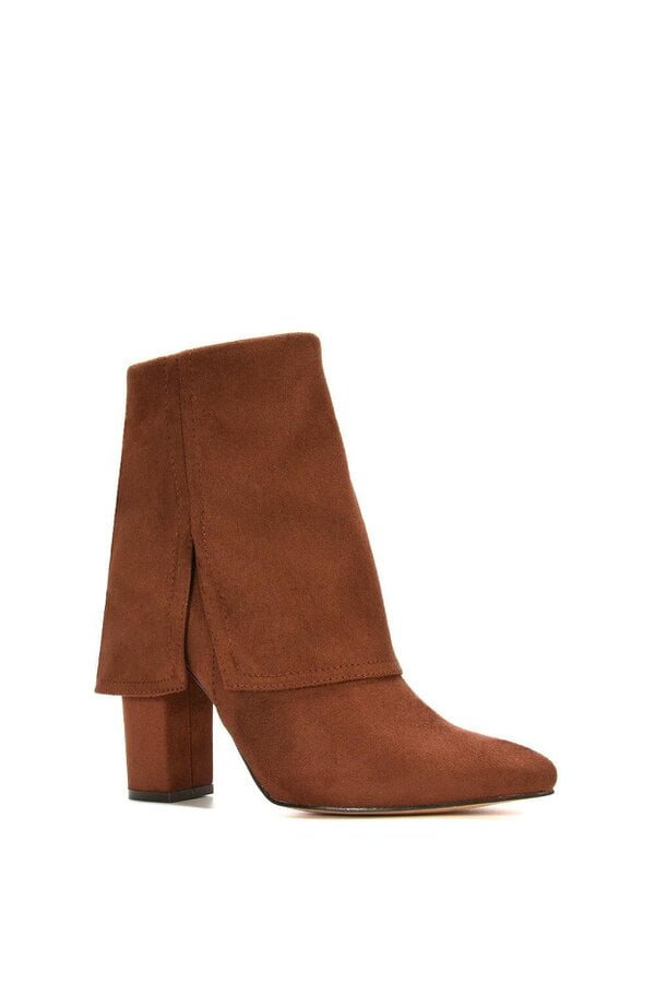 XY LONDON Fold Over Ankle Boots Layered Point Toe Block Heel Booties
