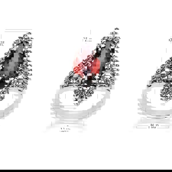 Gemondo Art Deco Style Marquise Garnet & Marcasite Ring in Sterling Silver