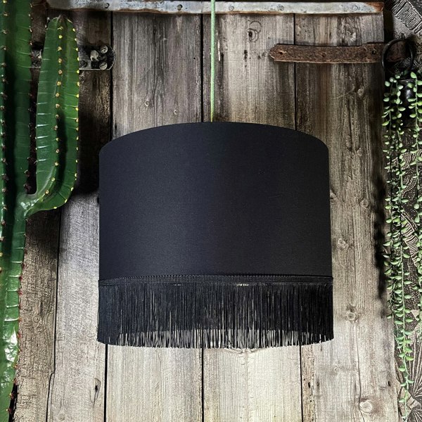 Love Frankie black cotton lampshade copper lining fringing